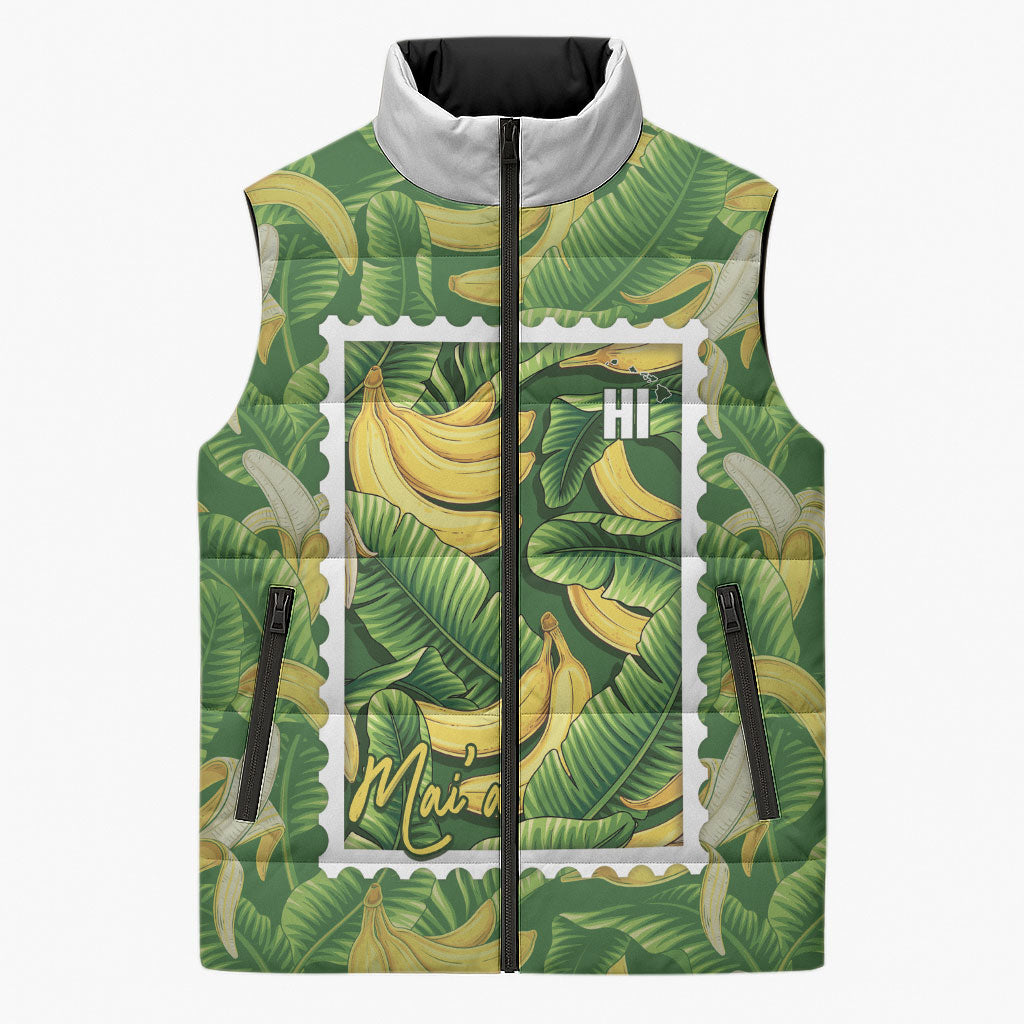 Aloha Hawaii Maia Sleeveless Puffer Jacket Hawaiian Banana Stylized Stamp LT14 Unisex Green - Polynesian Pride