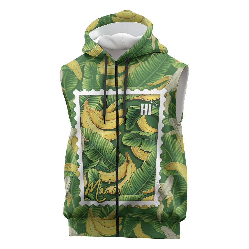 Aloha Hawaii Maia Sleeveless Zip Hoodie Hawaiian Banana Stylized Stamp LT14 Green - Polynesian Pride