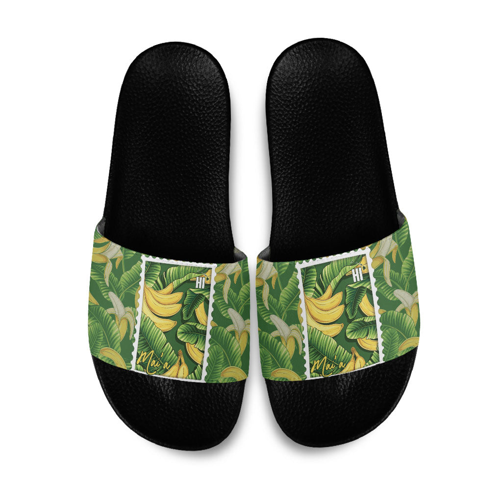 Aloha Hawaii Maia Slide Sandals Hawaiian Banana Stylized Stamp