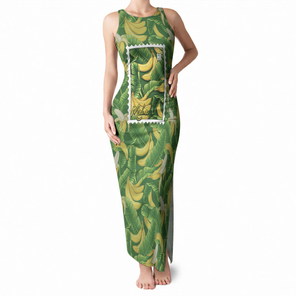 Aloha Hawaii Maia Tank Maxi Dress Hawaiian Banana Stylized Stamp