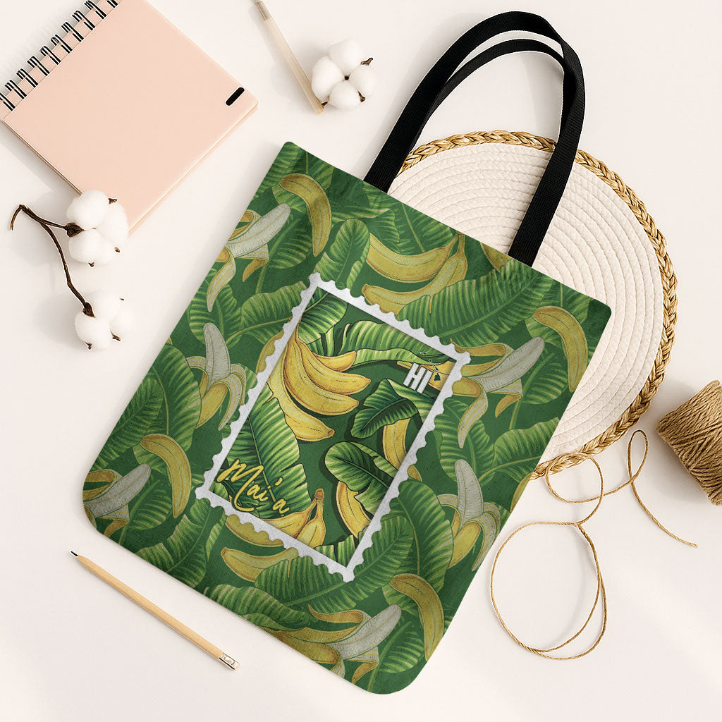 Aloha Hawaii Maia Tote Bag Hawaiian Banana Stylized Stamp LT14 Black Strap One Size Green - Polynesian Pride
