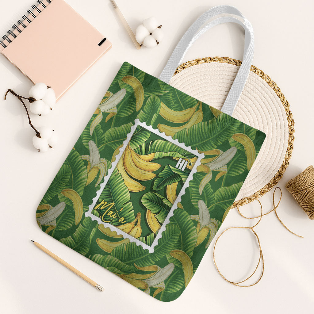 Aloha Hawaii Maia Tote Bag Hawaiian Banana Stylized Stamp LT14 White Strap One Size Green - Polynesian Pride