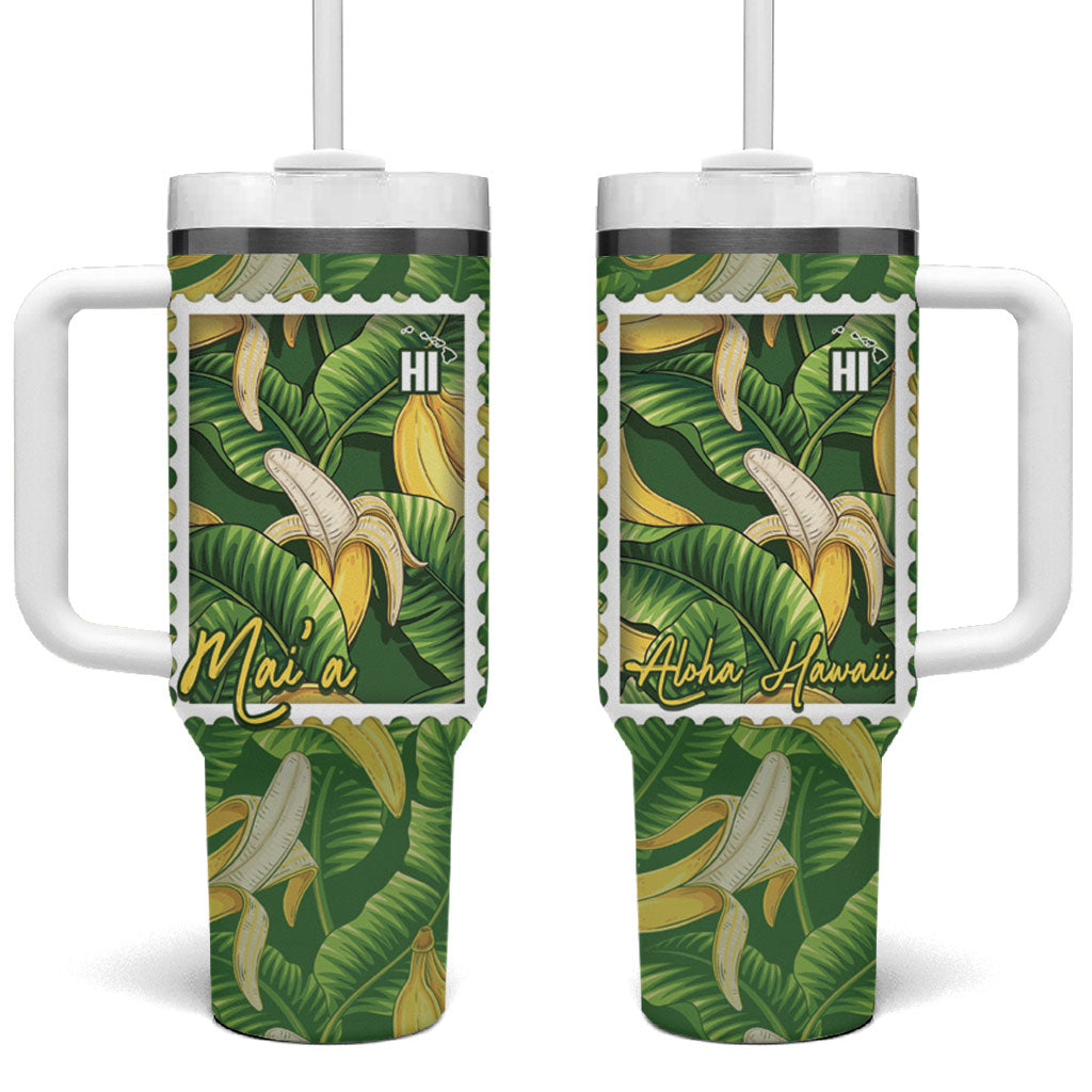 Aloha Hawaii Maia Tumbler With Handle Hawaiian Banana Stylized Stamp LT14 One Size: 40 oz Green - Polynesian Pride