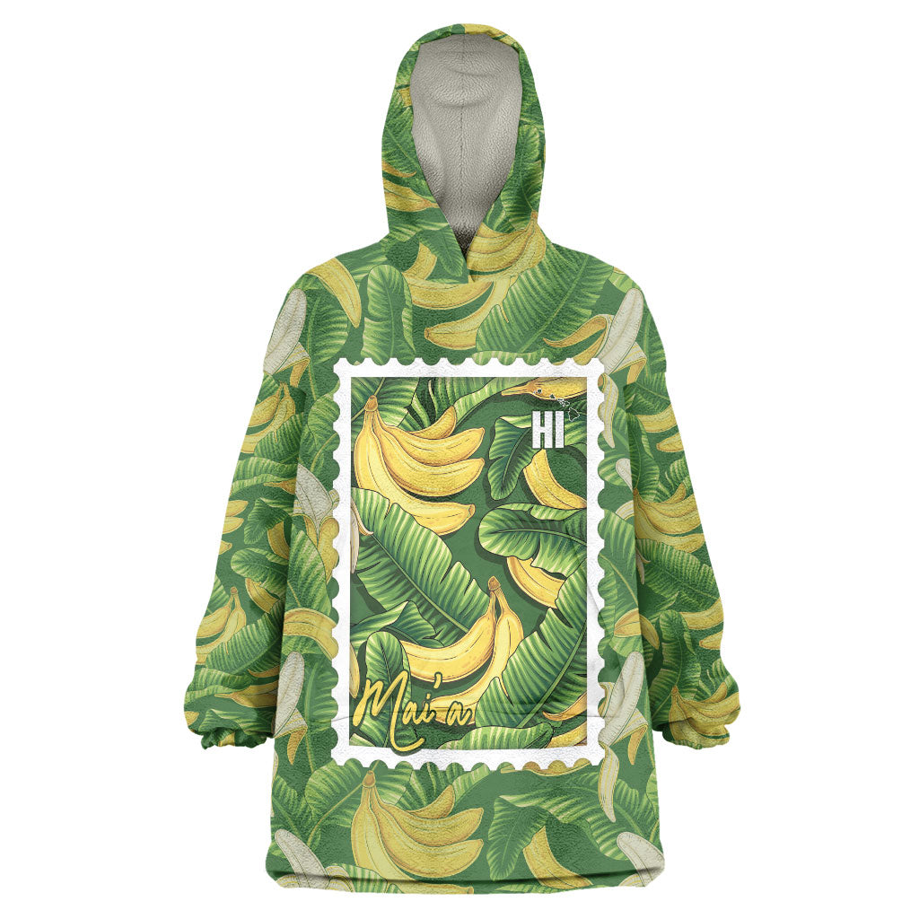 Aloha Hawaii Maia Wearable Blanket Hoodie Hawaiian Banana Stylized Stamp LT14 One Size Green - Polynesian Pride