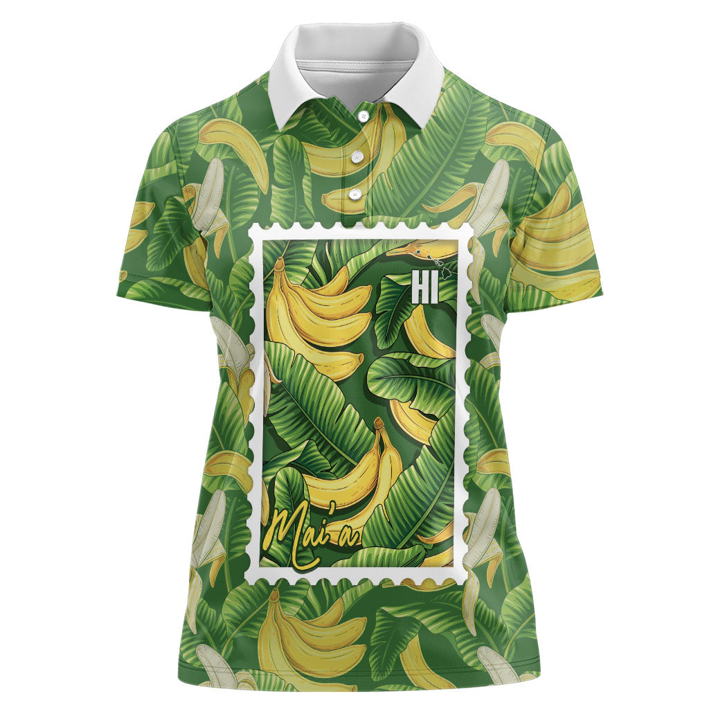 Aloha Hawaii Maia Women Polo Shirt Hawaiian Banana Stylized Stamp LT14 Female Green - Polynesian Pride