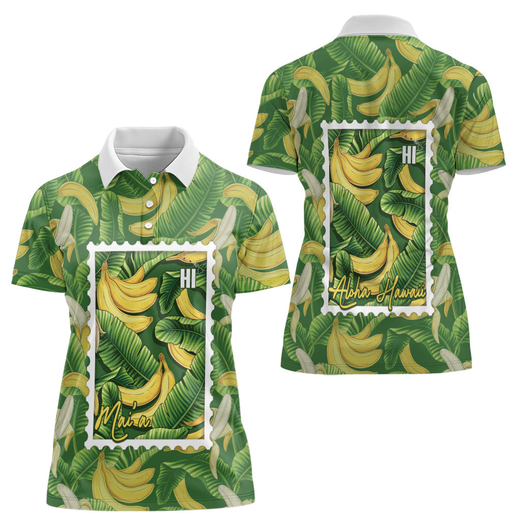 Aloha Hawaii Maia Women Polo Shirt Hawaiian Banana Stylized Stamp LT14 - Polynesian Pride