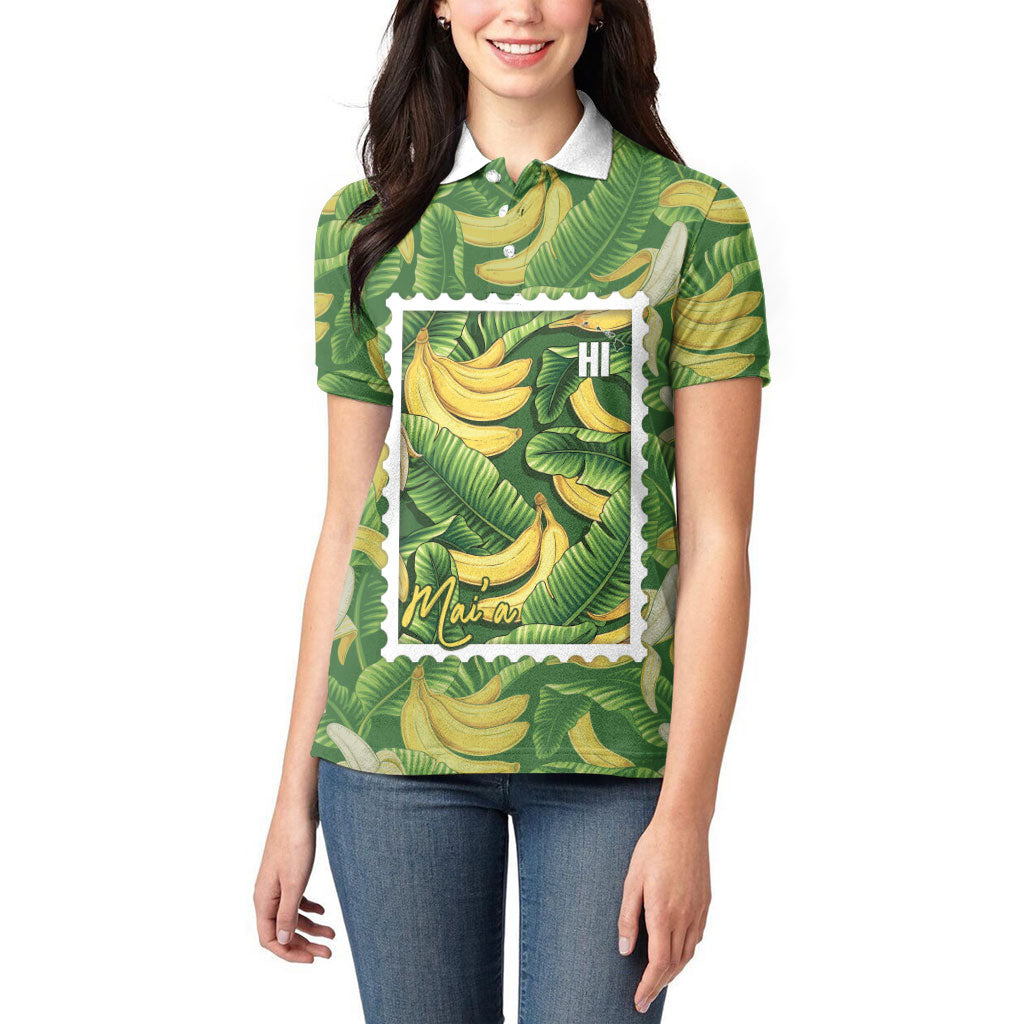 Aloha Hawaii Maia Women Polo Shirt Hawaiian Banana Stylized Stamp LT14 - Polynesian Pride