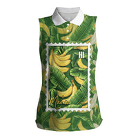 Aloha Hawaii Maia Women Sleeveless Polo Shirt Hawaiian Banana Stylized Stamp LT14 Female Green - Polynesian Pride