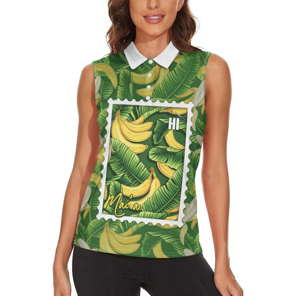Aloha Hawaii Maia Women Sleeveless Polo Shirt Hawaiian Banana Stylized Stamp LT14 - Polynesian Pride