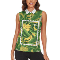Aloha Hawaii Maia Women Sleeveless Polo Shirt Hawaiian Banana Stylized Stamp LT14 - Polynesian Pride