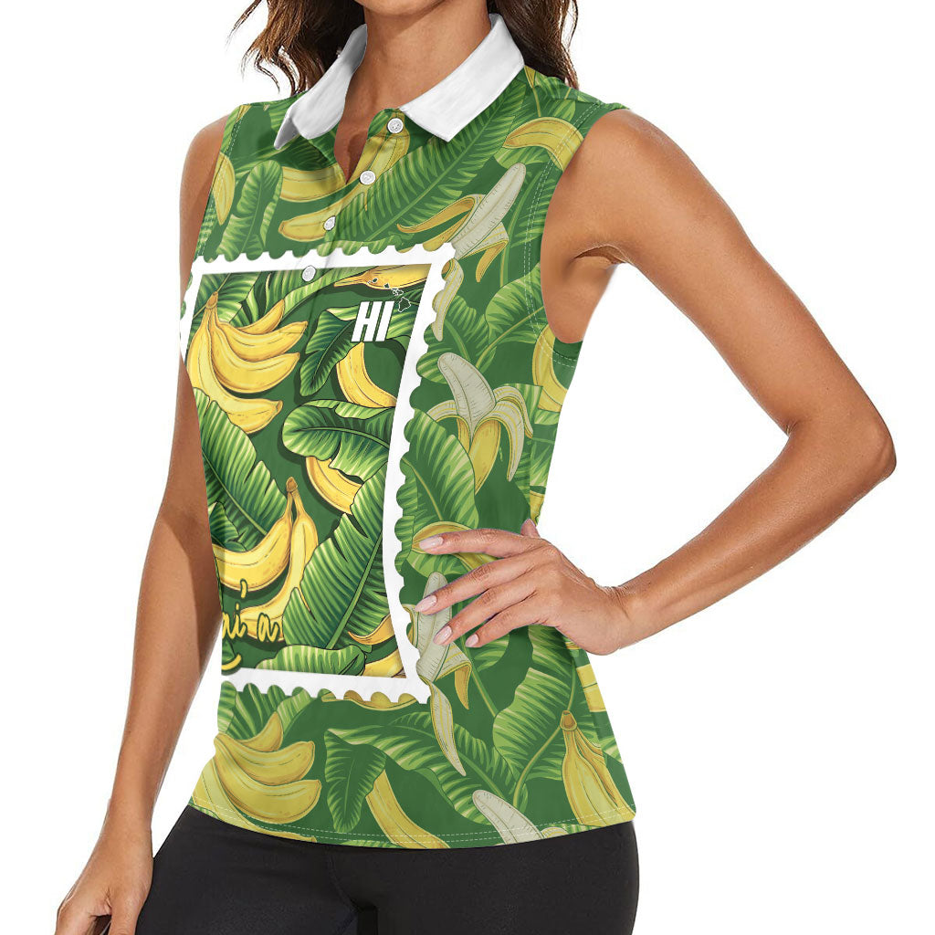 Aloha Hawaii Maia Women Sleeveless Polo Shirt Hawaiian Banana Stylized Stamp LT14 - Polynesian Pride