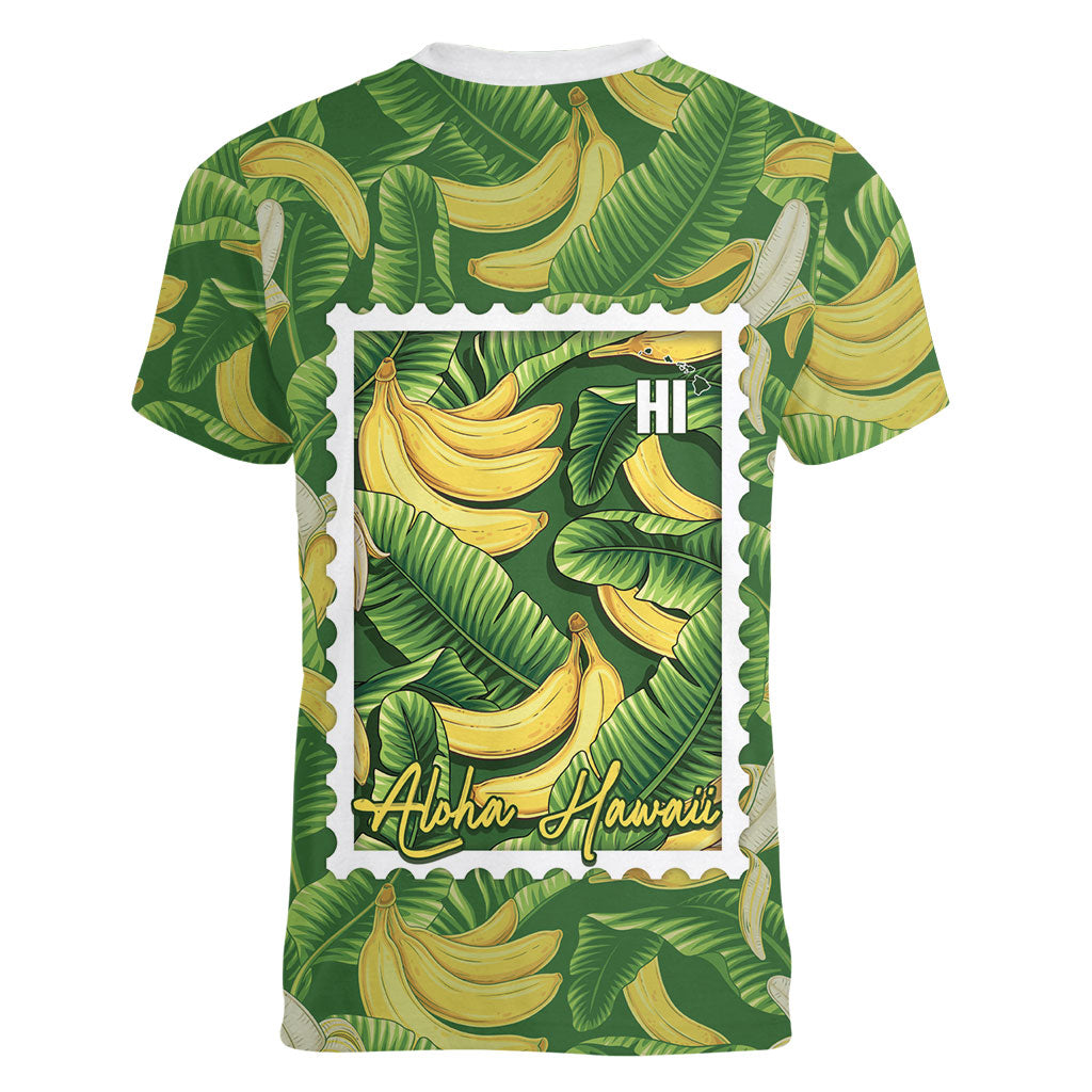 Aloha Hawaii Maia Women V-Neck T-Shirt Hawaiian Banana Stylized Stamp LT14 - Polynesian Pride