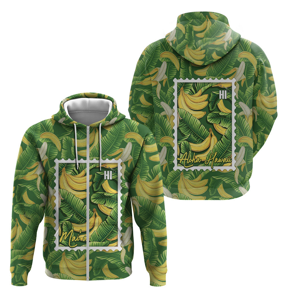 Aloha Hawaii Maia Zip Hoodie Hawaiian Banana Stylized Stamp LT14 - Polynesian Pride