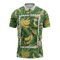 Aloha Hawaii Maia Zipper Polo Shirt Hawaiian Banana Stylized Stamp LT14 Green - Polynesian Pride