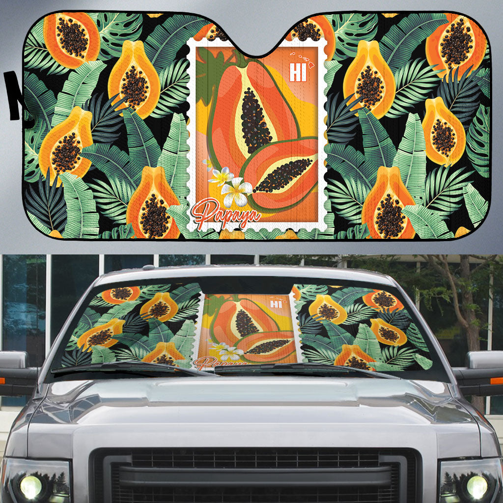 Aloha Hawaii Mikana Auto Sun Shade Hawaiian Papaya Stylized Stamp LT14 Green - Polynesian Pride