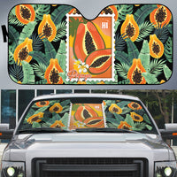 Aloha Hawaii Mikana Auto Sun Shade Hawaiian Papaya Stylized Stamp LT14 Green - Polynesian Pride