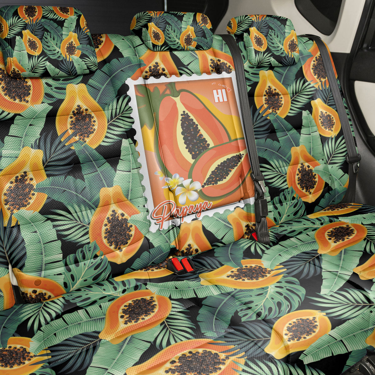 Aloha Hawaii Mikana Back Car Seat Cover Hawaiian Papaya Stylized Stamp LT14 - Polynesian Pride