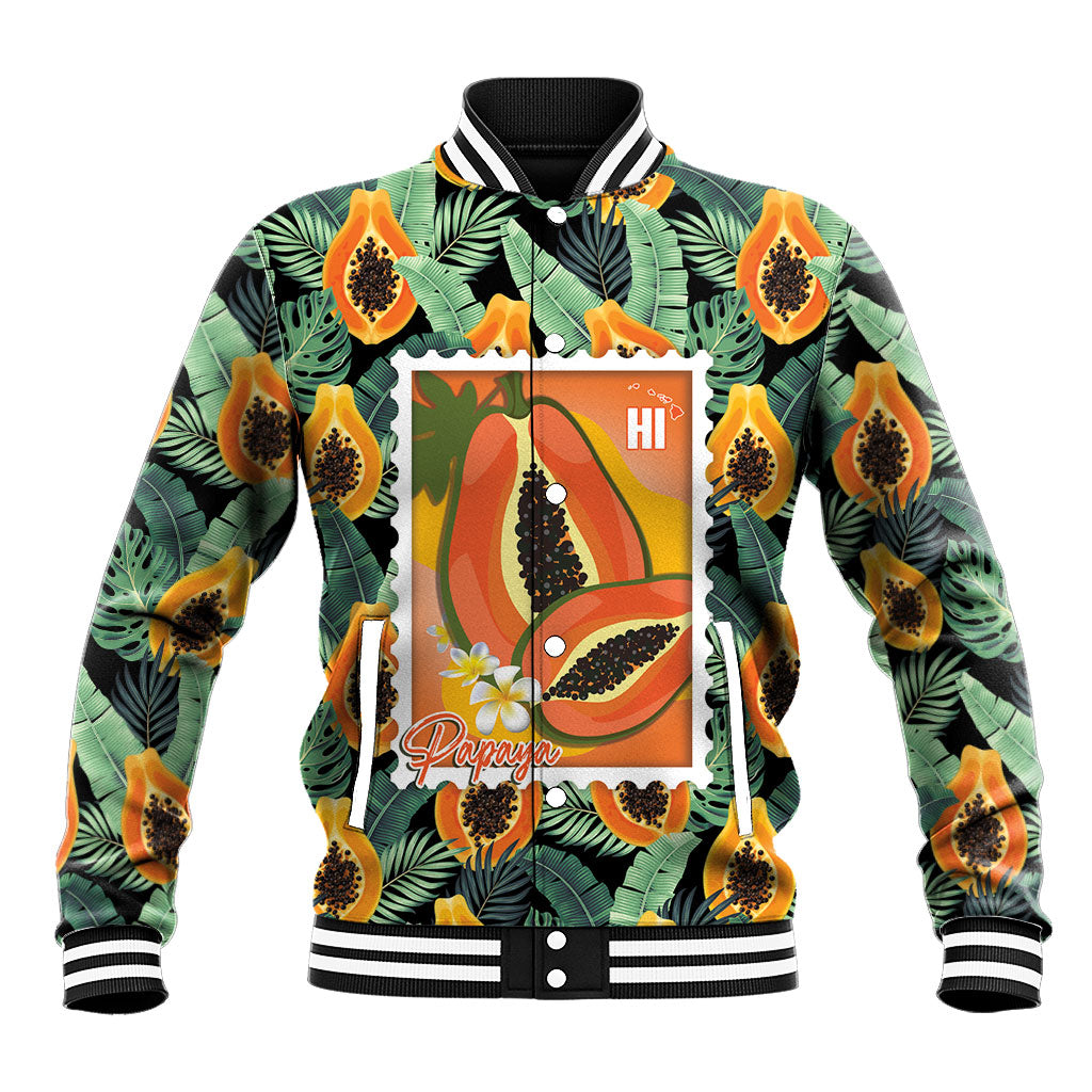 Aloha Hawaii Mikana Baseball Jacket Hawaiian Papaya Stylized Stamp