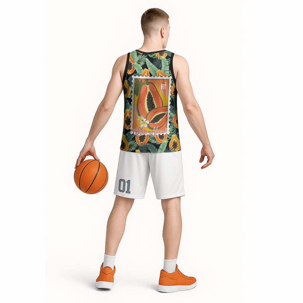 Aloha Hawaii Mikana Basketball Jersey Hawaiian Papaya Stylized Stamp LT14 - Polynesian Pride