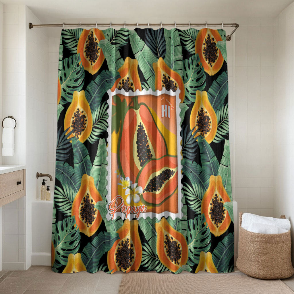 Aloha Hawaii Mikana Bathroom Set Hawaiian Papaya Stylized Stamp LT14 Shower Curtain Only Green - Polynesian Pride