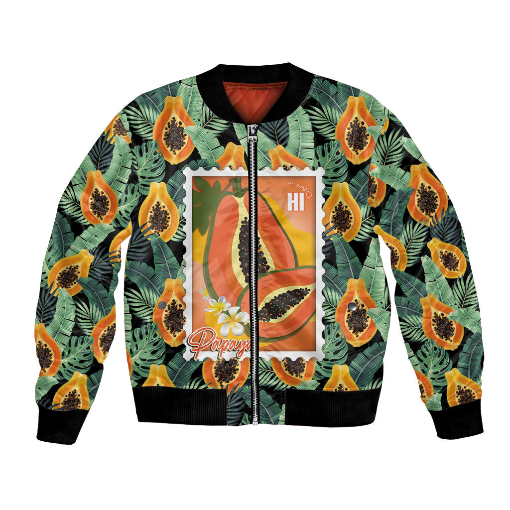 Aloha Hawaii Mikana Bomber Jacket Hawaiian Papaya Stylized Stamp