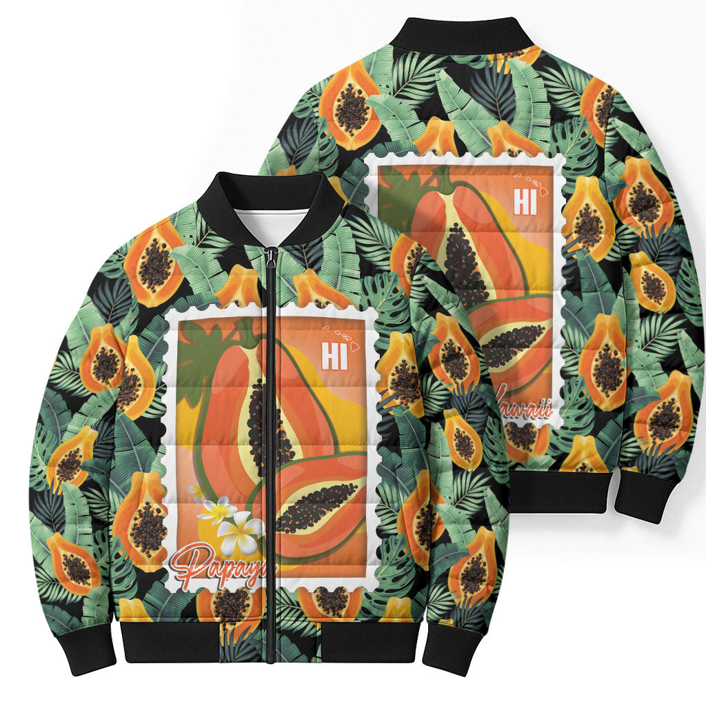 Aloha Hawaii Mikana Bomber Puffer Jacket Hawaiian Papaya Stylized Stamp LT14 - Polynesian Pride