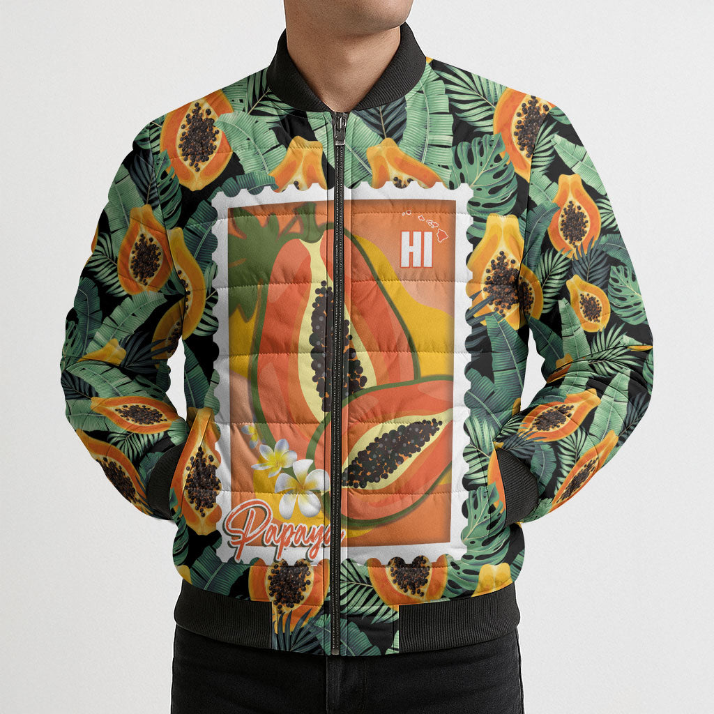 Aloha Hawaii Mikana Bomber Puffer Jacket Hawaiian Papaya Stylized Stamp LT14 - Polynesian Pride