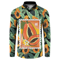 Aloha Hawaii Mikana Button Sweatshirt Hawaiian Papaya Stylized Stamp LT14 Green - Polynesian Pride