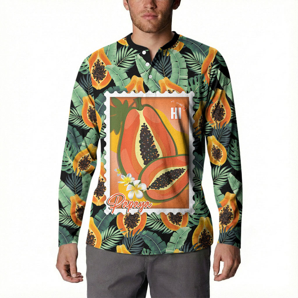 Aloha Hawaii Mikana Button Sweatshirt Hawaiian Papaya Stylized Stamp LT14 - Polynesian Pride