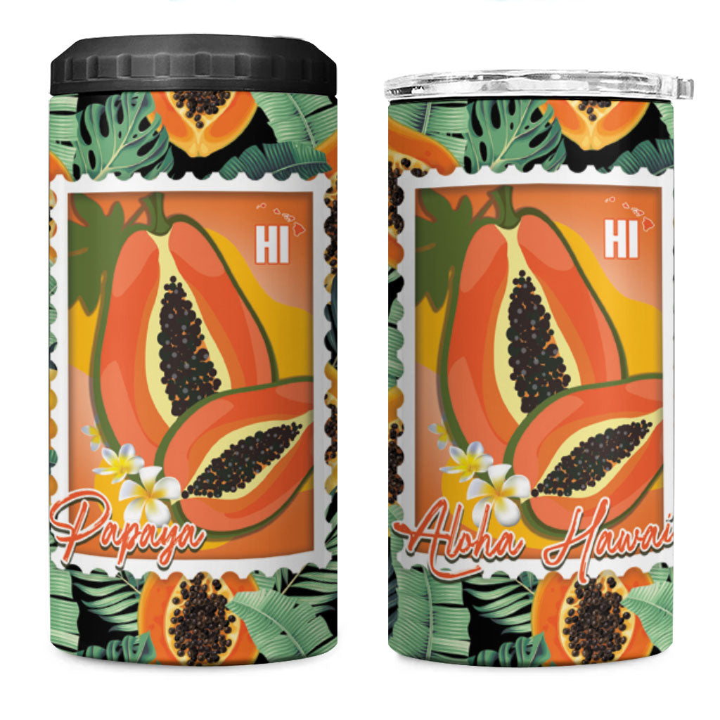 Aloha Hawaii Mikana 4 in 1 Can Cooler Tumbler Hawaiian Papaya Stylized Stamp LT14 One Size: 16 oz Green - Polynesian Pride