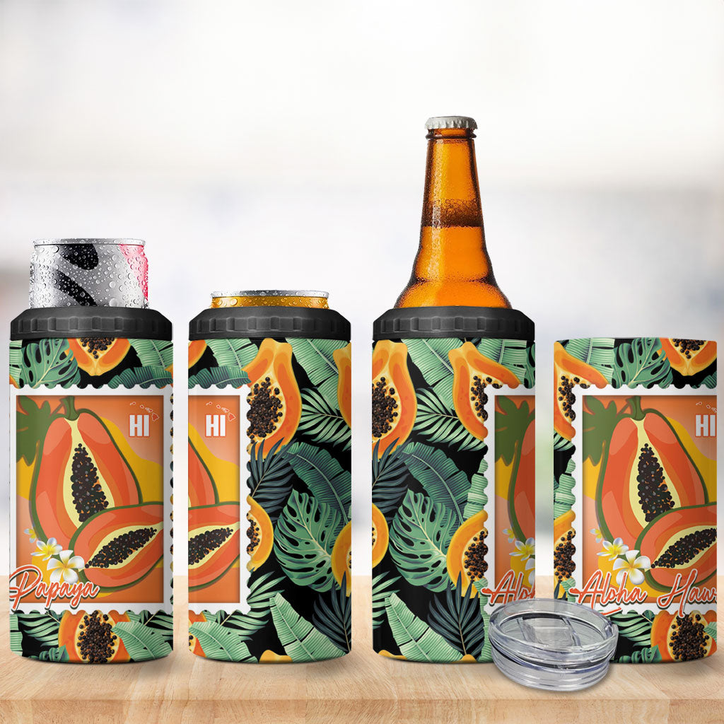Aloha Hawaii Mikana 4 in 1 Can Cooler Tumbler Hawaiian Papaya Stylized Stamp LT14 - Polynesian Pride