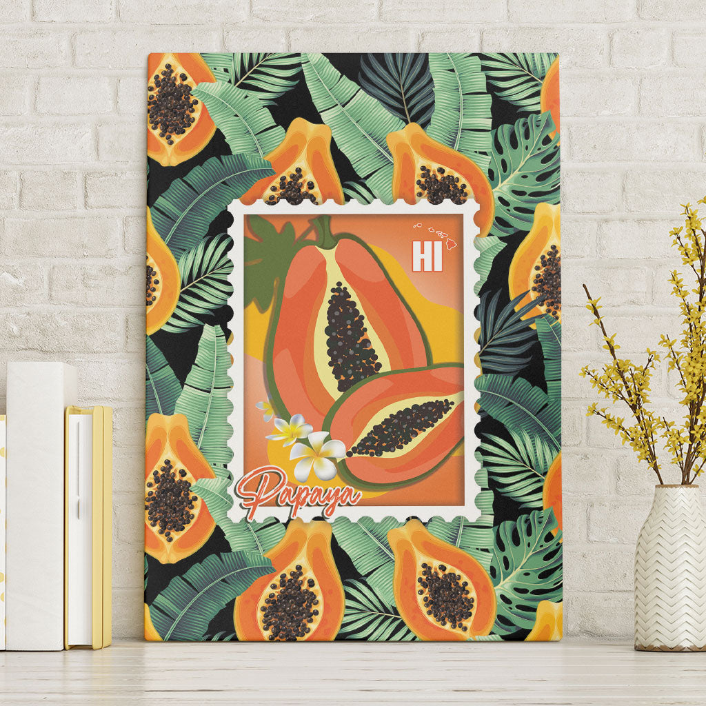 Aloha Hawaii Mikana Canvas Wall Art Hawaiian Papaya Stylized Stamp