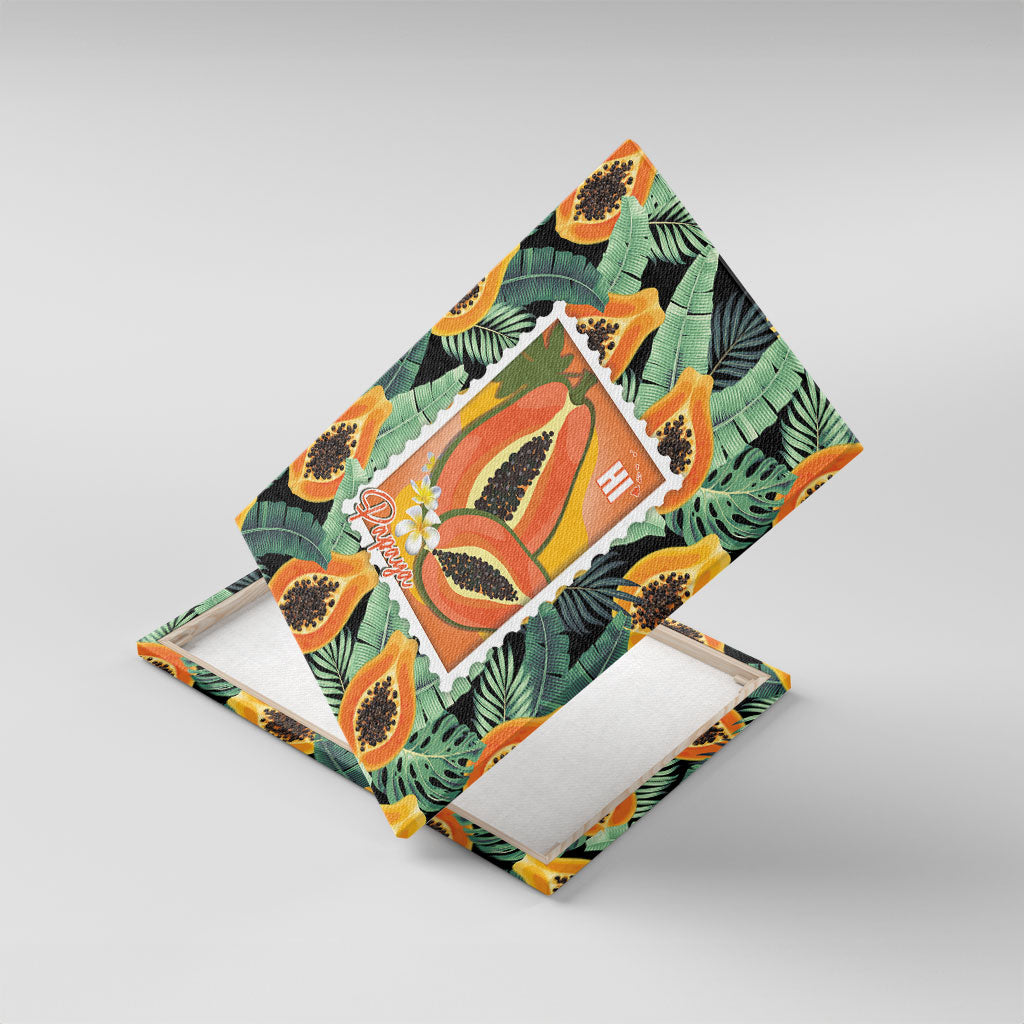 Aloha Hawaii Mikana Canvas Wall Art Hawaiian Papaya Stylized Stamp LT14 With Frame Green - Polynesian Pride