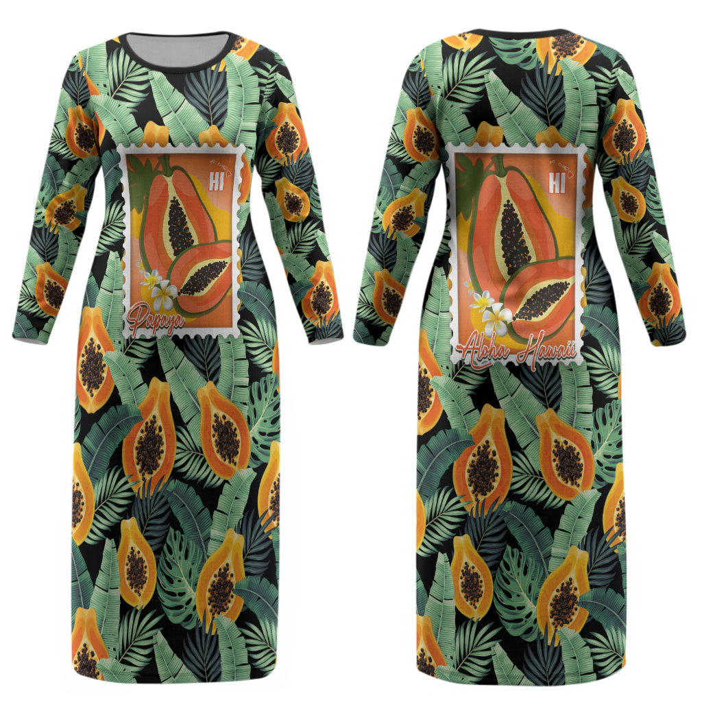 Aloha Hawaii Mikana Couples Matching Long Sleeve Bodycon Dress and Hawaiian Shirt Hawaiian Papaya Stylized Stamp LT14 - Polynesian Pride