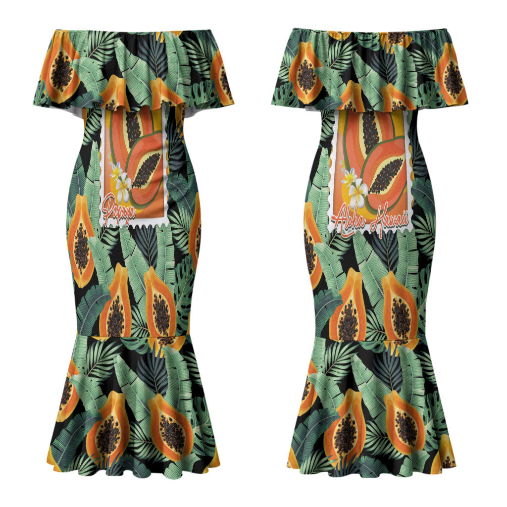 Aloha Hawaii Mikana Couples Matching Mermaid Dress and Hawaiian Shirt Hawaiian Papaya Stylized Stamp LT14 - Polynesian Pride