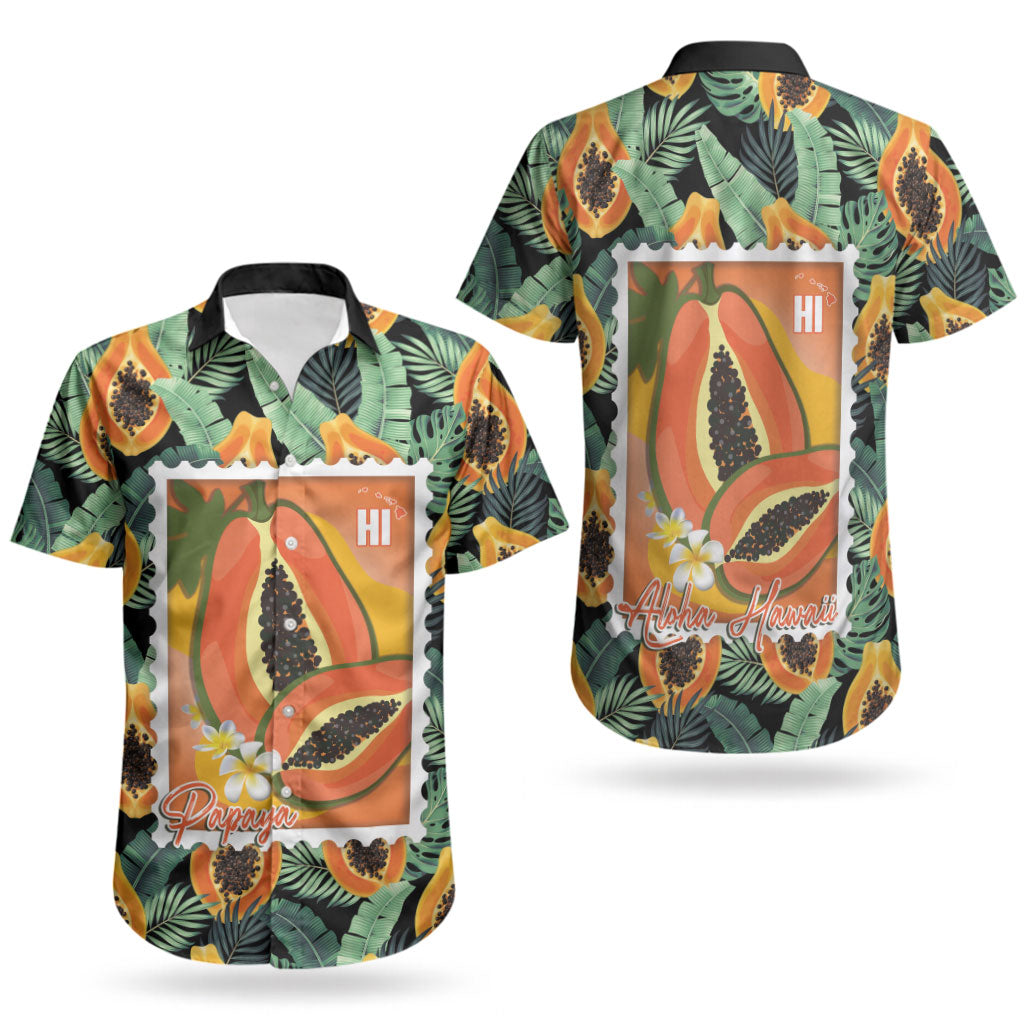 Aloha Hawaii Mikana Couples Matching Off Shoulder Maxi Dress and Hawaiian Shirt Hawaiian Papaya Stylized Stamp LT14 - Polynesian Pride