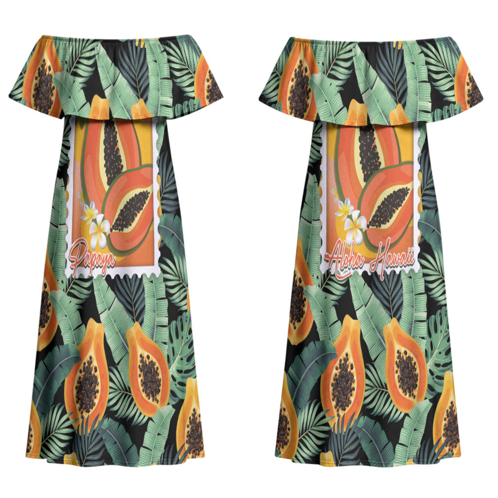 Aloha Hawaii Mikana Couples Matching Off Shoulder Maxi Dress and Hawaiian Shirt Hawaiian Papaya Stylized Stamp LT14 - Polynesian Pride