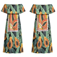 Aloha Hawaii Mikana Couples Matching Off Shoulder Maxi Dress and Hawaiian Shirt Hawaiian Papaya Stylized Stamp LT14 - Polynesian Pride