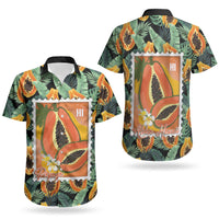 Aloha Hawaii Mikana Couples Matching Off Shoulder Short Dress and Hawaiian Shirt Hawaiian Papaya Stylized Stamp LT14 - Polynesian Pride