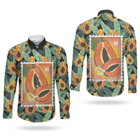 Aloha Hawaii Mikana Couples Matching Off The Shoulder Long Sleeve Dress and Long Sleeve Button Shirt Hawaiian Papaya Stylized Stamp LT14 - Polynesian Pride