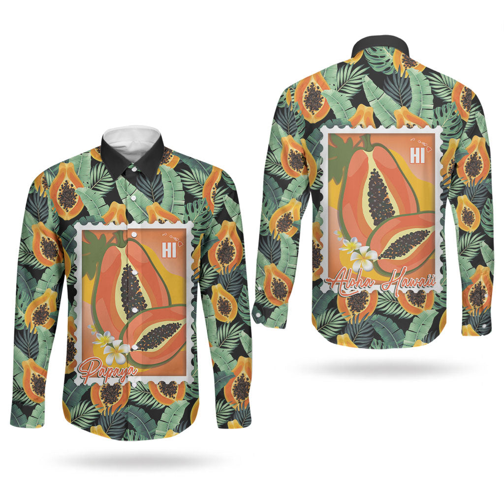 Aloha Hawaii Mikana Couples Matching Short Sleeve Bodycon Dress and Long Sleeve Button Shirt Hawaiian Papaya Stylized Stamp LT14 - Polynesian Pride
