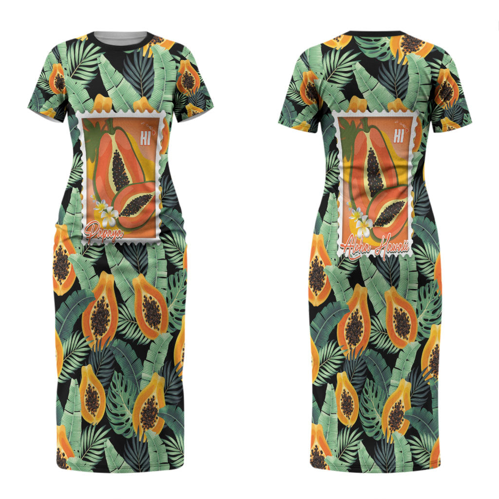 Aloha Hawaii Mikana Couples Matching Short Sleeve Bodycon Dress and Long Sleeve Button Shirt Hawaiian Papaya Stylized Stamp LT14 - Polynesian Pride