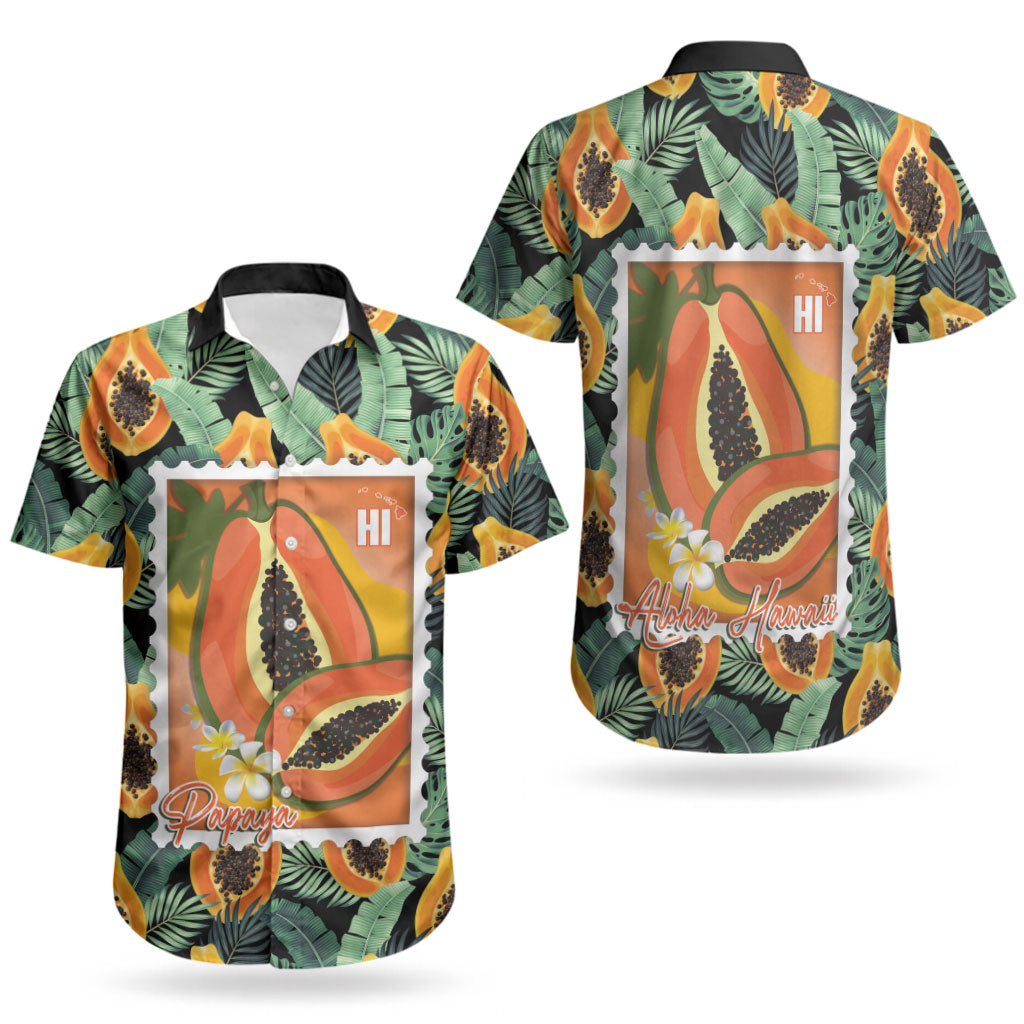 Aloha Hawaii Mikana Couples Matching Summer Maxi Dress and Hawaiian Shirt Hawaiian Papaya Stylized Stamp LT14 - Polynesian Pride