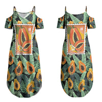 Aloha Hawaii Mikana Couples Matching Summer Maxi Dress and Hawaiian Shirt Hawaiian Papaya Stylized Stamp LT14 - Polynesian Pride