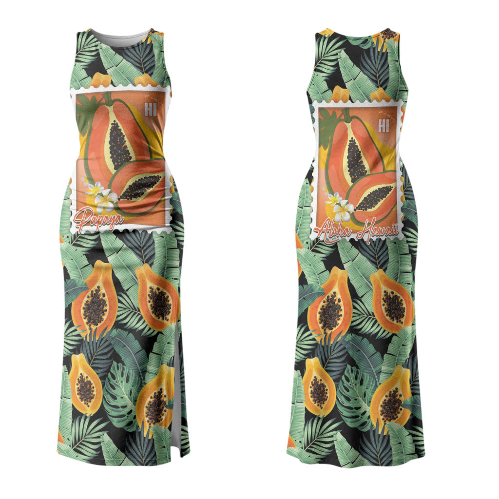 Aloha Hawaii Mikana Couples Matching Tank Maxi Dress and Hawaiian Shirt Hawaiian Papaya Stylized Stamp LT14 - Polynesian Pride