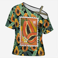 Aloha Hawaii Mikana Cross Shoulder Shirt Hawaiian Papaya Stylized Stamp LT14 Female Green - Polynesian Pride