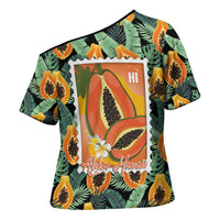 Aloha Hawaii Mikana Cross Shoulder Shirt Hawaiian Papaya Stylized Stamp LT14 - Polynesian Pride