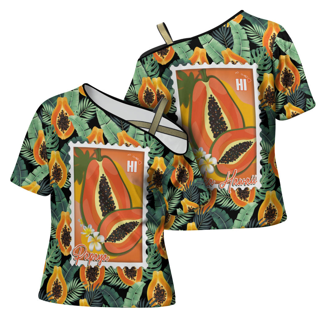 Aloha Hawaii Mikana Cross Shoulder Shirt Hawaiian Papaya Stylized Stamp LT14 - Polynesian Pride