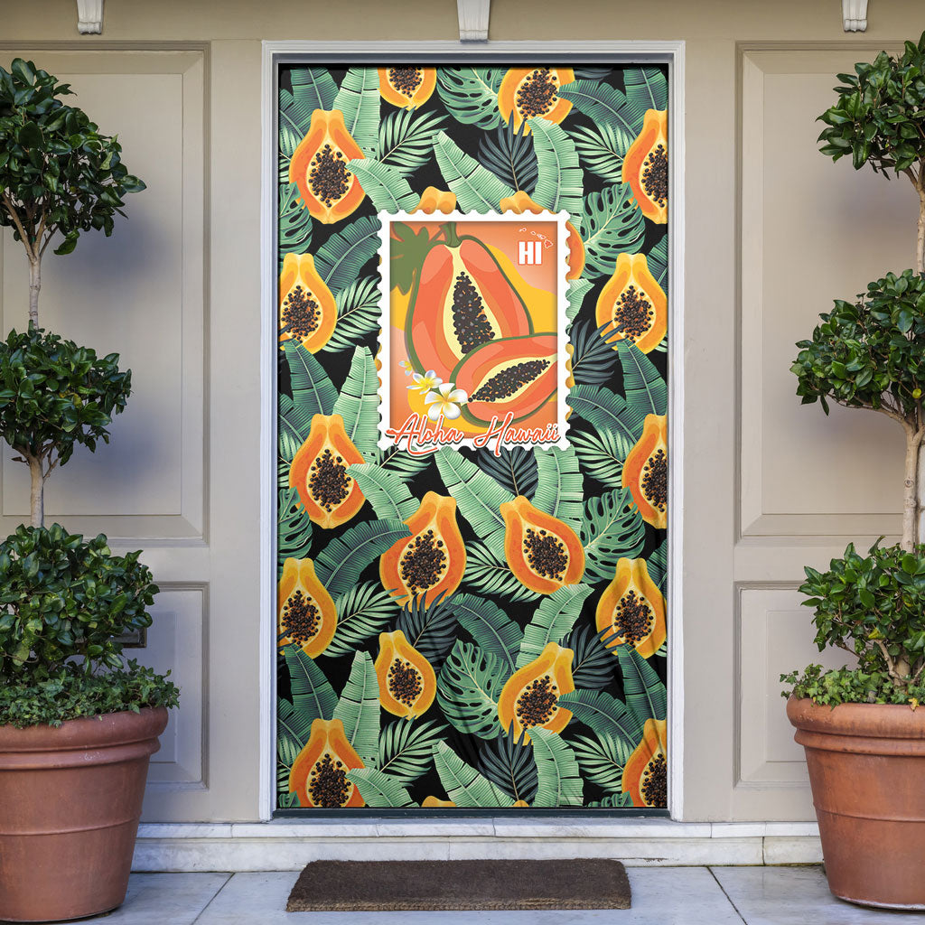 Aloha Hawaii Mikana Door Cover Hawaiian Papaya Stylized Stamp LT14 Green - Polynesian Pride