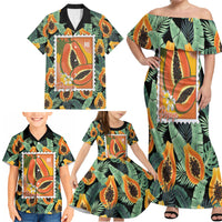 Aloha Hawaii Mikana Family Matching Off Shoulder Maxi Dress and Hawaiian Shirt Hawaiian Papaya Stylized Stamp LT14 - Polynesian Pride